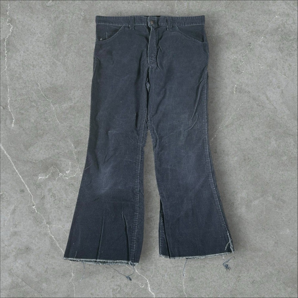 Vintage Aquafuct Pants Mens 36x28 Navy Blue Flare Bell Bottom Wide Leg Corduroy